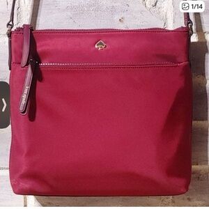 Kate Spade Burgundy Nylon Crossbody Bag Adjustable Strap Heart Lined Zip Closure